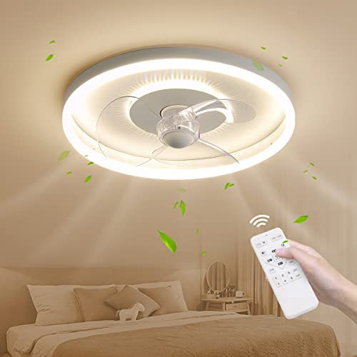 LED Ventilador De Techo Con Lámpara,silencioso lámpara de techo con ventilador,Con Mando A Distancia,Velocidad del aire regulable,3 Tonos de Luz,temporizador,Plafón lluminación, Ø50cm,A