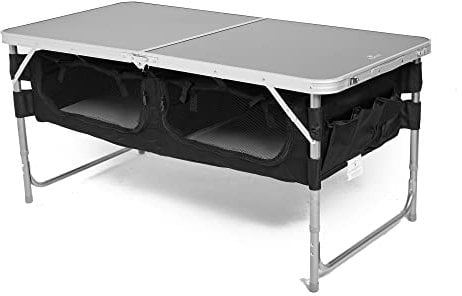 Hi-Gear Storage Table with Zipped Compartments & Pockets, Lightweight, Folding, Adjustable Height, Steel Frame, Easy to Assemble, Ideal for Camping & Festivals, includes Carry Bag