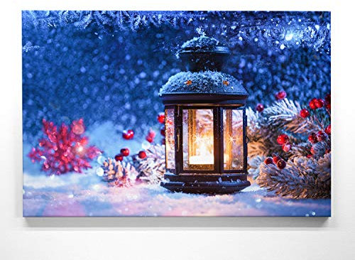 BilderKing Eine schöne Weihnachtsdekoration, Laterne als 80x80cm großes Leinwand-Bild. Fertig aufgespannt auf 2cm Holzrahmen. Zaubern Sie Weihnachten an die Wand. Perfekt als Deko für alle Zimmer