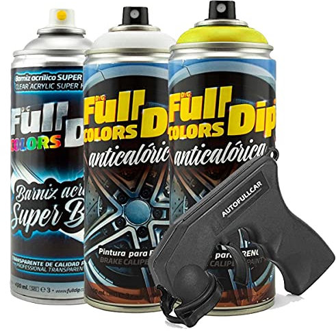 AutoFullCar - Pintura ANTICALÓRICA Acrílica Brillo Full Dip para Pinzas DE Freno - 2 x Spray 400 ml (Amarillo Brillo)