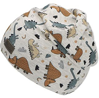 Sterntaler Beanie Dino - Lässige Baby Mütze aus Melange Jersey mit allover Druck - Jungen UV-Schutz 50+ Beanie Mütze - variabel tragbar - Baby und Kinder Übergangsmütze, silber, Größe 53