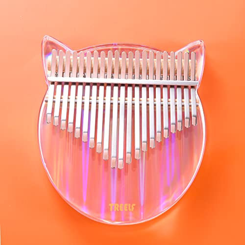 TREELF Kalimba Daumenklavier 21 Tasten Niedliche Katze Acryl Regenbogen Klar Transparent Tastatur Finger Klavier Musikinstrumente,Geschenke für Kinder und Erwachsene Anfänger