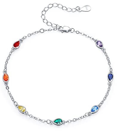 Chakra Fußkettchen Sterlingsilber Tropfform Chakra Fußkettchen 7 Chakren Tautropf Sommer Strand Fußkettchen Armband für Heibee Fraugeburtstag Weihnachen Geschenke für Frauten rauen Frau Freundin