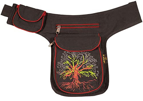 Kunst und Magie Bauchtasche Lebensbaum Gürteltasche Festivaltasche Sidebag Hüfttasche, Farbe:Schwarz/Rot