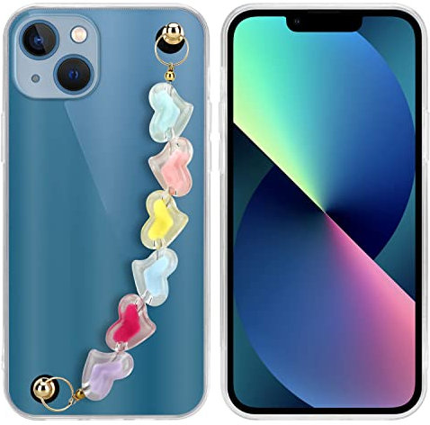 Cadorabo Hülle kompatibel mit Apple iPhone 13 Schutzhülle TPU Silikon Case Handschlaufen Design mit Perlen Slim Kratzfest Weiche Gummi mit Rundumschutz Case Hülle für iPhone 13 in Transparent