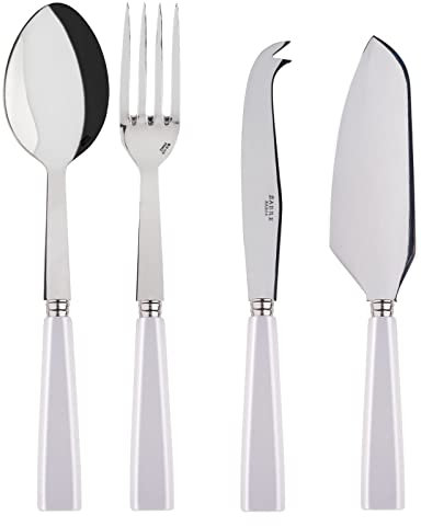 SABRE PARIS - Icône 4Pc Serving Cutlery Set - Cake Server - Cheese Knife - Serving Spoon and Fork - White