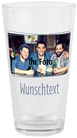 Herz & Heim® Trinkglas mit Foto und Wunschtext - dein Lieblingsbild in Szene gesetzt Querformat