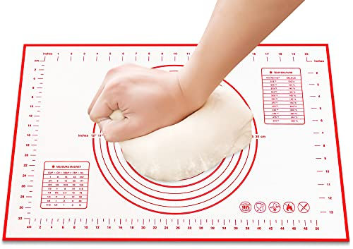HOOMIL Backmatte, Silikonmatte Backen Große 60x40 cm, Antihafte Rutschfeste Silikon Backunterlage Teigmatte Ausrollmatte mit Messung für Plätzchen Brot Fondant Gebäck Pizza Teig - Rot