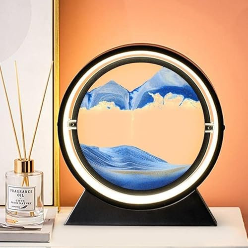 XRDSHY Lampe LED en Forme de sablier 3D, lumière de Nuit à Sable mouvant, décoration de Table, 3 Couleurs, USB, lumière de Sable Mobile pour décoration d'intérieur, Cadeau,Bleu-12 Pouces
