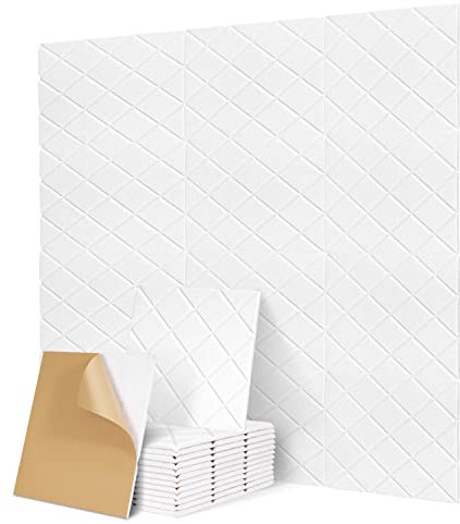 Lot de 12 panneaux acoustiques carrés autocollants I Absorbeur de bruit haute densité pour mur, plafond, bois et porte - Panneau acoustique