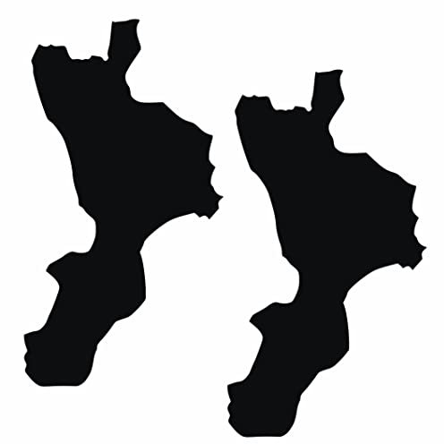 Kit 2 Adesivi per Auto Moto Camper Stickers Calabria regione Italiana Taglio Contorno (Misura cad. 6,5 x 12 cm) Scegli Colore cod.1843 (070 Nero)
