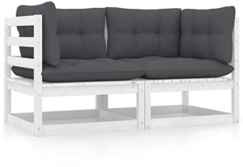 CIADAZ Gartensofa 2-Sitzer mit Kissen, Gartenlounge, Garden Sofa, Balkonmöbel, Gartenmöbel, Loungemöbel, Kiefer Massivholz Weiß