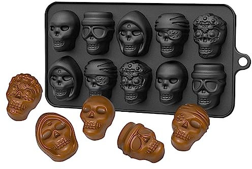 Halloween Schokoladenform, 10 Gitter Silikon Totenkopf Schokoladenformen Totenkopf Silikonform Pralinenform Eiswürfelform, Halloween-Formen für Schokolade, Süßigkeiten, Gelee