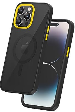 FLOLAB Surtect Tri-Fusion Magnetische iPhone 14 Pro Max Handyhülle Schutzhülle Slim Design Magsafe Kompatibel Militär Grade Schwarzer Rahmen Schwarze Rückplatte - Cyber Yellow