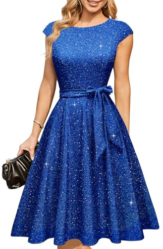 DRESSTELLS Cocktailkleid Damen Festliche Kleider 1950er Knielang Rockabilly Hochzeitkleid Swing Partykleid Vintage Petticoat Kleid
