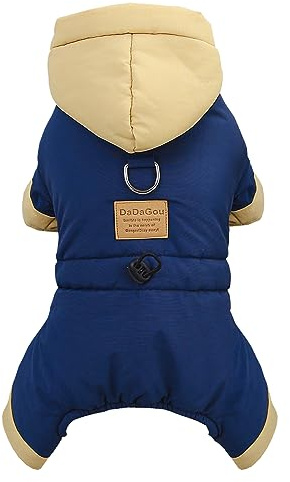 Izefia Dog Coat Windproof Jacket Cold Weather Coats 4 Legs Warm Jumpsuit Winter Thick Snow Proof Clothes Cotton Coat for Small Dog Medium Cat Blue L