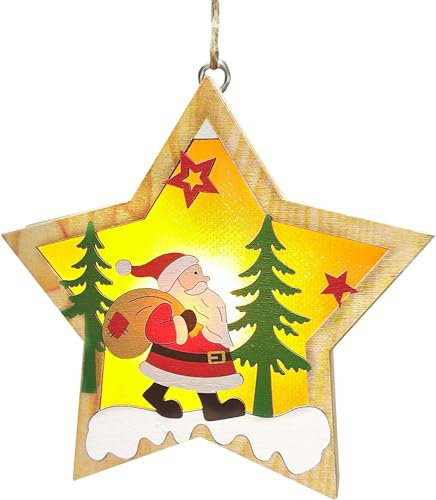 OBEST Weihnachtsbaumschmuck Holz, Weihnachtsbaum Deko, LED Leuchtendes Weihnachtsanhänger, Weihnachtsmann Anhänger, Weihnachten Deko