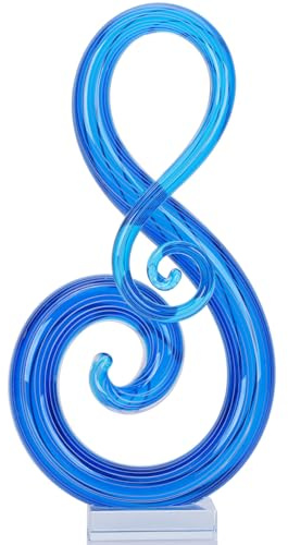 LCCCK 33 cm H Große Muranoglas-Skulptur Blau mundgeblasene Glasfiguren Kunst Musik Dekor, Moderne Blaue Glasdekor Kristalle Skulptur Statue - Für Luxus Home Wohnzimmer Büro Konsole Tischdekoration