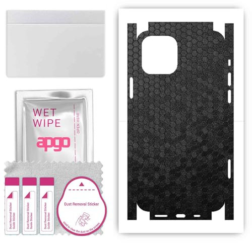 apgo Rückseite + Seiten Schutzfolie, Skin, kompatibel mit Apple iPhone 12 Pro, Hinten Displayschutzfolie aus Vinylfolie, Kratzfest, einfache Montage - Schwarze Honigwabe