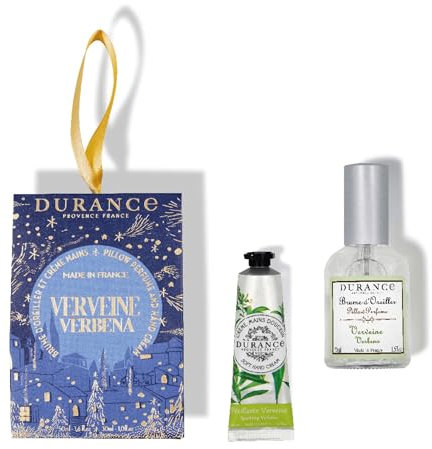 Durance Eisenkraut duftende Handcreme 30ml & Kissenspray 50ml - Duo Geschenkset für Weihnachten - Feuchtigkeitscreme mit Süßmandelöl - Entspannendes Kissenspray Heimduft