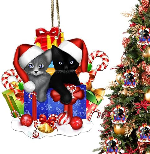 Schwarze Katze Ornamente für den Baum | Weihnachtskatzendekorationen,Kleine Weihnachtsdekorationen, niedliche und schöne Christbaumschmuck, Ornament-Geschenk für Katzenliebhaber Acime