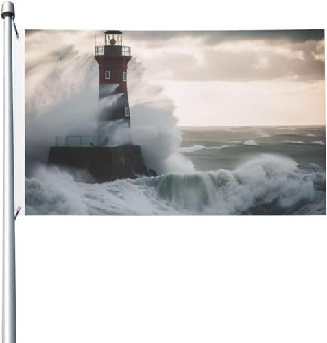 Flagge „Leuchtturm im Sturm“ Flagge „Leuchtturm im Sturm“ 3x5 FT Außenbanner Feiertags-Gartenflagge Willkommens-Hofbanner Hausgarten Hof Rasendekoration Flaggen für drinnen und draußen doppelseitiger