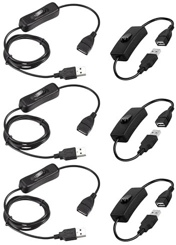 HUAZIZ Cavo di Prolunga USB Con Interruttore On/Off, 1 m (3 Pezzi) + 30 cm (3 Pezzi) - Per Registratore di Guida, Lampada da Tavolo a LED, Ventola