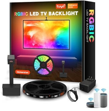 Intelligent LED Ambient Light Strip, Fancy Led Sync Box,RGB Graffiti App, 55-65 Inch TV Screen, Synchronized Intelligent, Alexa Voice, 4 Different Music Modes, Easy Synchronization of Rhythm