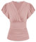 Blouse Unie à Manches Courtes Volantées Col Croisé en V Femme Haut d'Été à Taille Froncée Top Femme Chic et Élégant L Rose