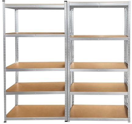JAOSY Étagère Charge Lourde 5 Niveaux, Étagère de Rangement en Acier Galvanisé, 170x75x30cm étagères de Stockage en Bois MDF, 875KG, Argenté