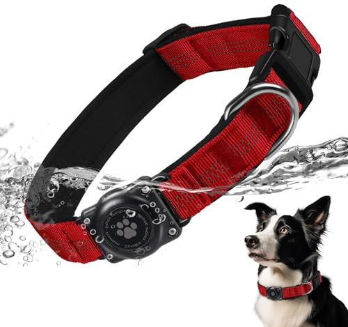 Furrigo AirTag Hundehalsband, 100% wasserdicht, reflektierendes AirTag-Hundehalsband, extra langlebig, weich gepolsterte Hundehalsbänder für kleine, mittelgroße und große Hunde