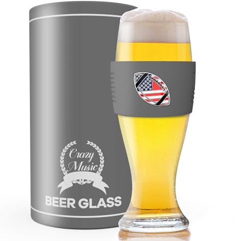 P&Y Beer Glasses for Men, 16oz Pilsner Beer Glasses with Silicon Band Rugby Design, Beer Birthday Gifts for Men Dad Husband Brother Son Neighbor, Unique Gifts for Him, Drinking Glasses Beer Cups Mugs