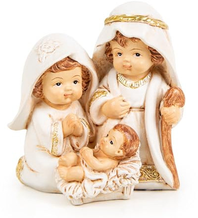 Logbuch-Verlag Mini Krippe Heilige Familie Maria Josef Jesus kleine Tischkrippe Creme Gold Weihnachtskrippe 7 cm