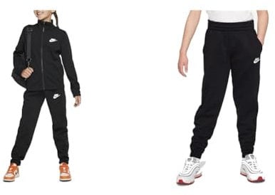 Nike Trainingsanzug-FD3067 Trainingsanzug Black/Black/White 158-170 & K NSW Club FLC JGGR LBR Pants, Schwarz/Weiß, 12-13 Jahre Unisex