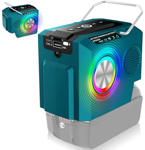 for Makita Bluetooth Music Speaker Player for Makita 18V Battery LXT Li-ion, Cordless Portable Speaker with Type C Port and USB Port Charging, Player HD Sound TWS Pairing Support Micro SD Card (TF)