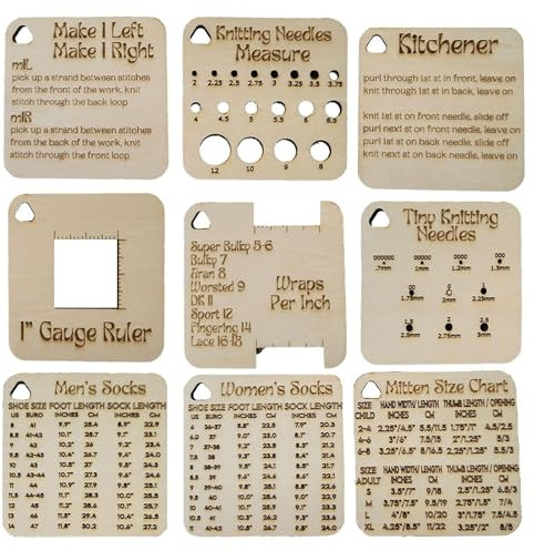 Besreey Stricknadel-Messwerkzeug, Schlüsselanhänger-Strickwerkzeuge - Stricknadel-Messgerät,Nadelmessgerät, Messgerät, Lineale, 9 Stück, Drahtmessung, Strick-Gadgets, multifunktionales Häkelwerkzeug