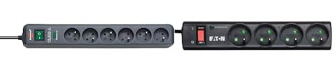 Brennenstuhl Multiprise ECO-Line Anthracite, 6 Prises, avec parasurtenseur et 1,4m de câble (13.500A) & Eaton Multiprise/Parafoudre - Eaton Protection Strip 4 FR - PS4F - 4 Prises FR - Noir