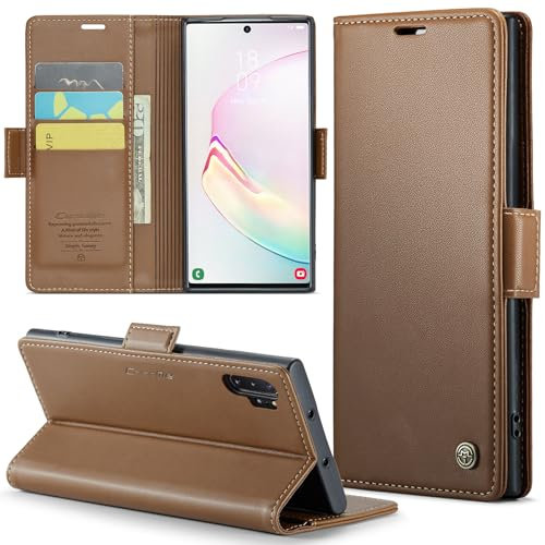 Phernykas Cover for Samsung Galaxy Note 10 Plus Wallet Case with Card Holder(Not compatible Samsung Note 10), Kickstand RFID Blocking Magnetic Closure Protective PU Leather Flip Case - Brown