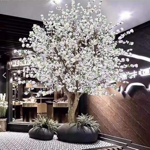 Großer künstlicher japanischer Kirschbaum mit weißen Blüten für Innen- oder Außendekoration – Handgefertigte künstliche Pflanze für Zuhause, Büro, Feier, Hochzeit