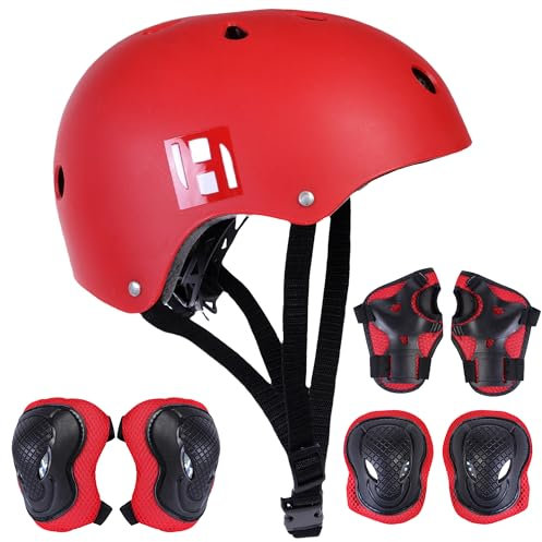 Habib Gruppe Verstellbarer Kinderfahrradhelm & 6-teiliges Schützer-Set - Ventiliert, Knie-, Ellbogen-, Handgelenkschützer, 8-13 Jahre, Mädchen & Jungen, Fahrrad, Roller, Klettern, Skateboard