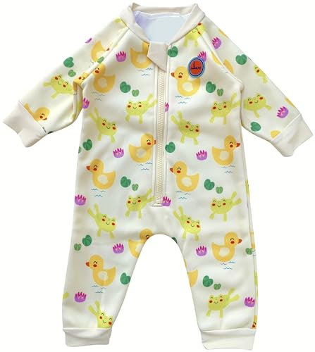 Swimbubs Baby Swimming Warm Suit Boys Fleece Lined Wetsuit Girls UV UPF50 Sun Protection Swimsuit (3-6 Months, Yellow Duck)