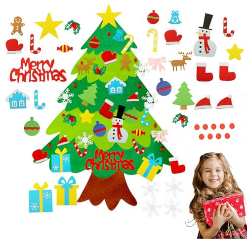 Árbol de Navidad de Fieltro 100cm DIY Árbol de Navidad para Niños Arbol Navidad Fieltro Felt Christmas Tree Arbol de Navidad del Fieltro con 41 Adornos Desmontables para Pared Puerta Ventana