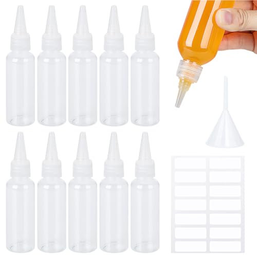 APOMOONS 10 Piezas Botellas de Condimento 100 ml Biberones Cocina Botellas Pequeñas de Plastico con Embudo Etiqueta para Salsa Ketchup Oliva Mostaza Líquida