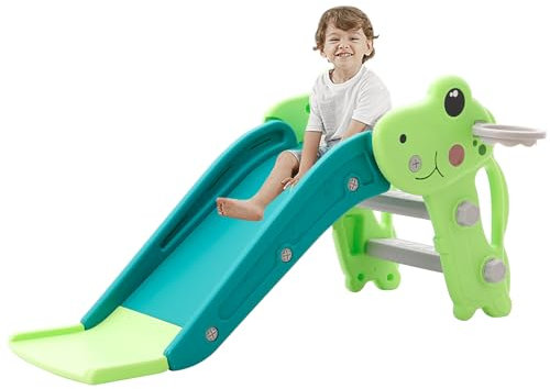 YULEYU Toboggan pour enfant en intérieur et en extérieur avec anneau de basket-ball, marches antidérapantes, 100 cm, vert