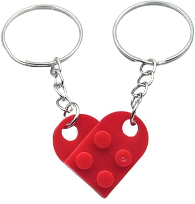 BFUZXY Schlüsselanhänger Herz Keychain,Geschenk Valentinstag für Ihn,Herzförmiger Baustein Gift,Matching Couple Stuff Schlüsselanhänger,Jahrestag Pärchen Geschenke für Paare Boyfriend Partner (Rot)