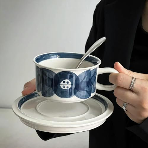LIUXIN Tasse en céramique Vintage Peinte à la Main avec Motif Floral, Tasse à thé et Eau, Tasse à café et Assiette de Niche Vintage, Tasses Stanley
