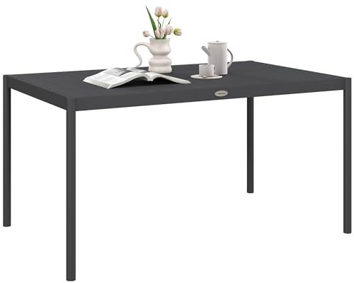 Outsunny Gartentisch, Balkontisch für 6 Personen, Esstisch, Terrassentisch aus Alu, 145 x 90 x 74 cm, Dunkelgrau