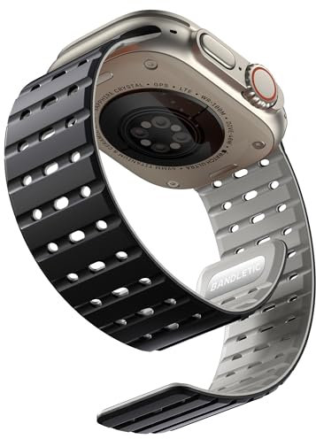 Bandletic Magnetic Strap Compatible with Apple Watch Strap 45mm 44mm 46mm 49mm 42mm, Soft Silicone Sport Band for Apple Watch Ultra 3/2/1/SE/iWatch Series 11 10 9 8 7 6 5 4 3 2 1 for Men, Black Grey