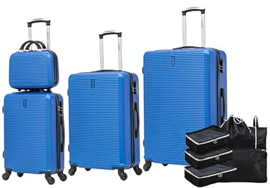 CELIMS Set de Valises 4 Pièces avec Kit Organisateur de Valise | Cabine | Moyenne | Grande | Vanity | Bleu