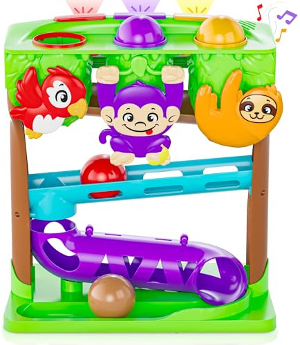 Move2Play, Feed The Fish | 30+ Fin-Tastic Songs & Phrases | Baby & Toddler Musical Toy | First Birthday Present for 1+ Year Old | Ages 6-24 Months | Boy & Girl Ball Drop Toy (Hungry Jungle)